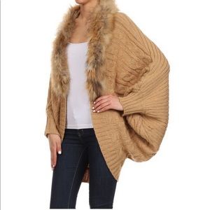 Freeway Apparel Cable Fur Trim Cocoon Cardigan M